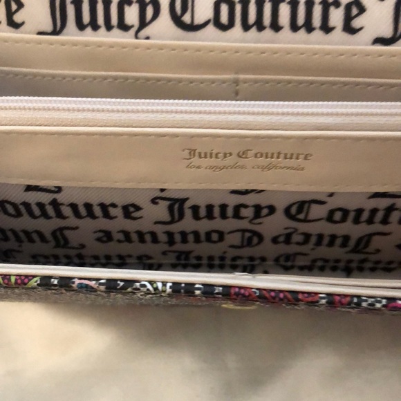 Juicy Couture Black Beige Multi Faux Leather Glam Elongated Flap Wallet NWT - Picture 10 of 13